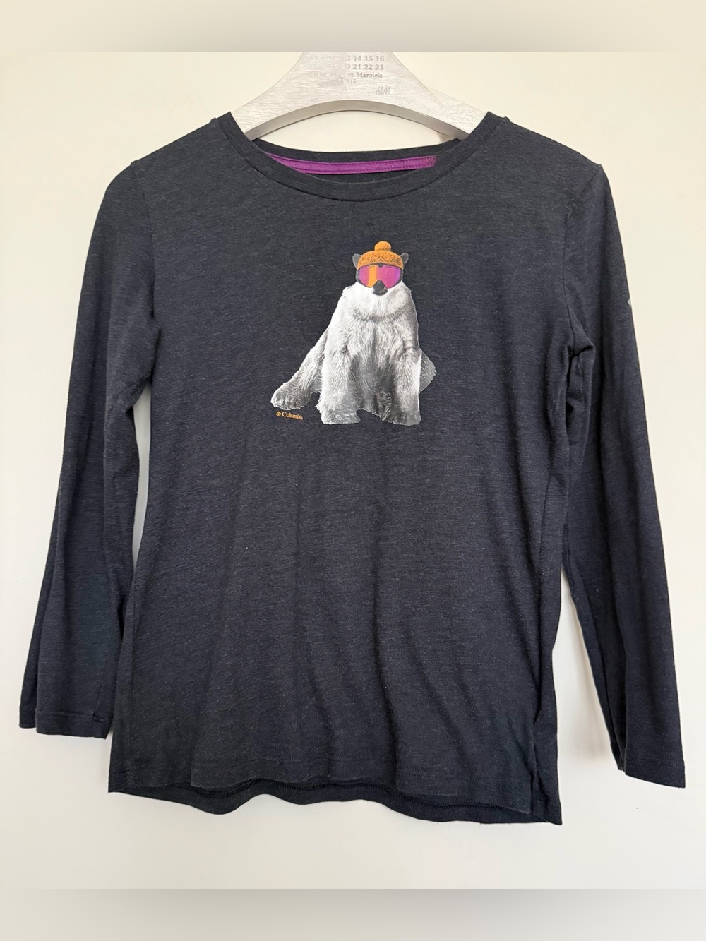 Columbia “Unbearable” Heather Grey Skiing PolarBear 3/4 Sleeve Tee M Cottagecore